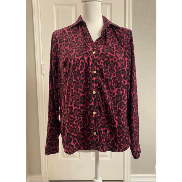 Michael Kors Tops - Michael Kors Magenta and Black Animal Print Button Down Blouse Size Small